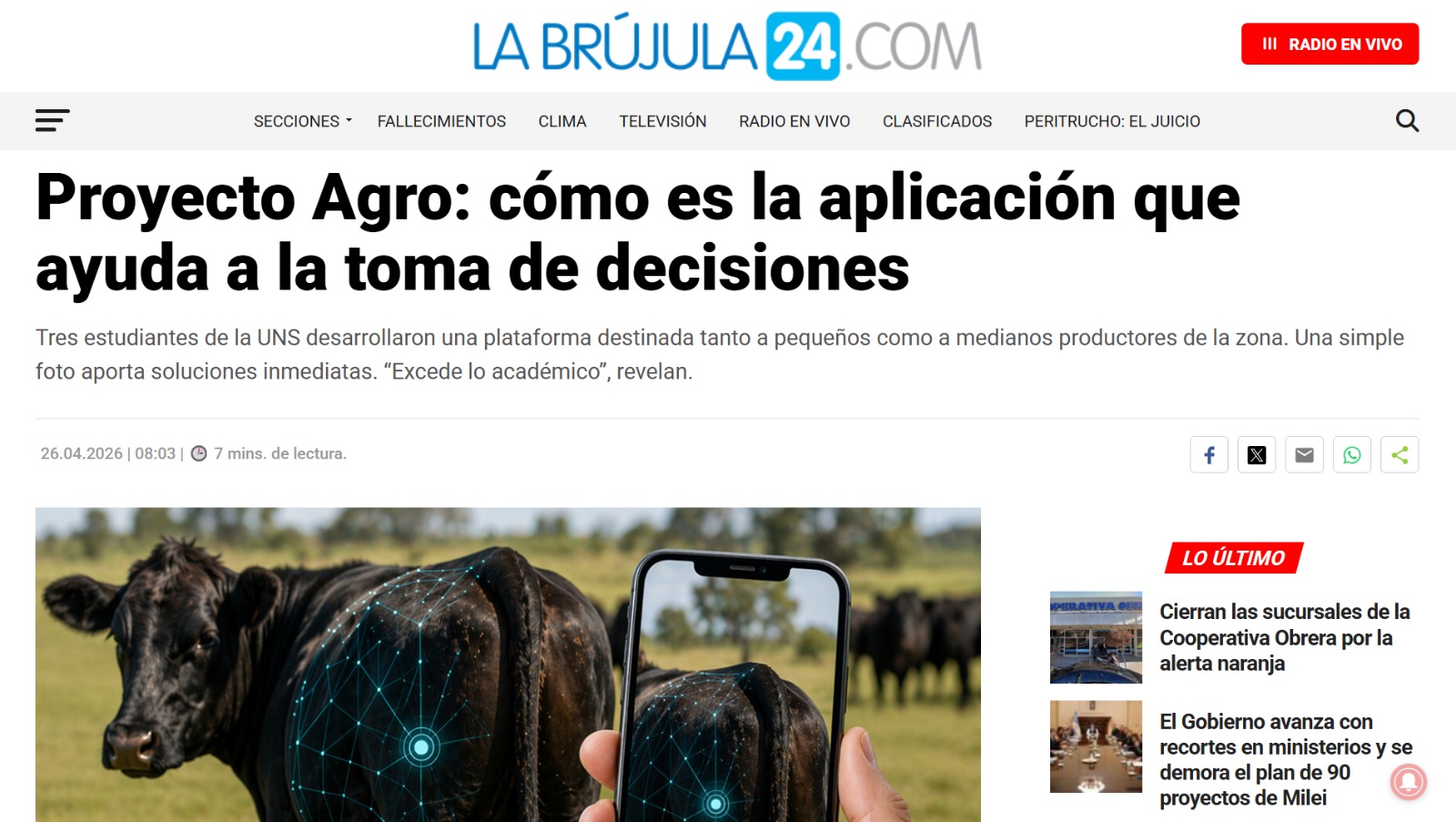 La Brujula 24's (News site) article