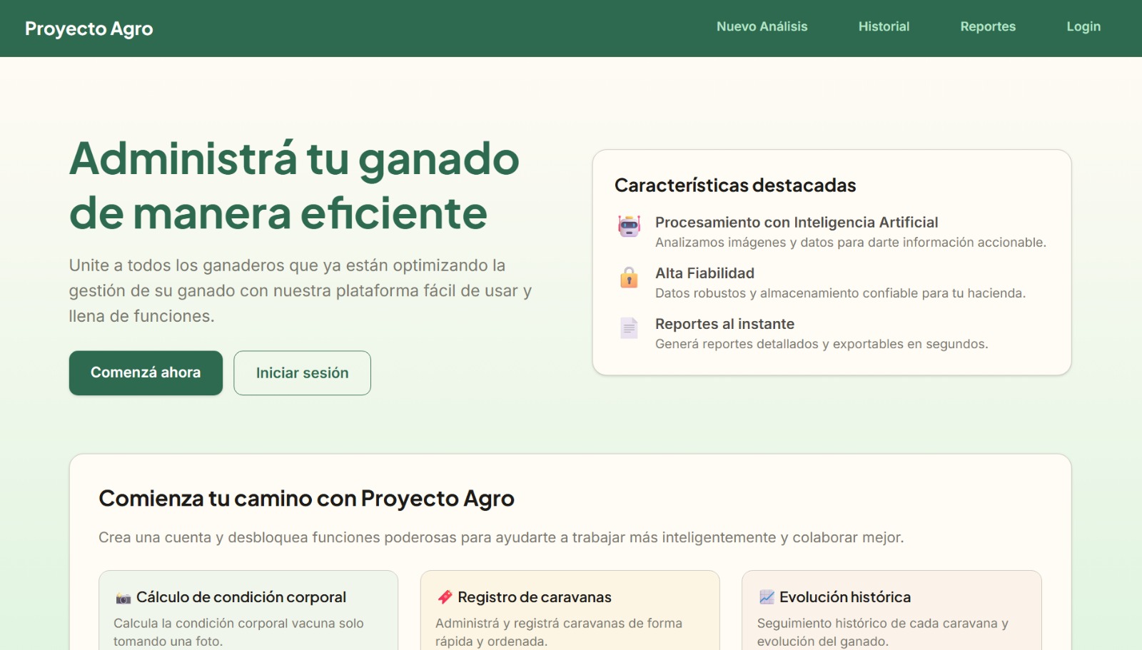 Proyecto Agro web application screenshot